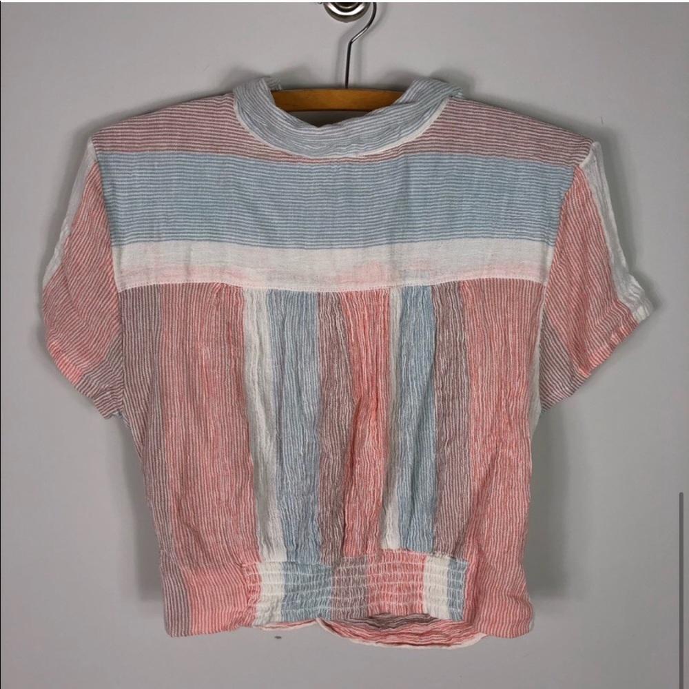 Free People Striped Pastel Button-Front Crop Shirt - Picture 5 of 7